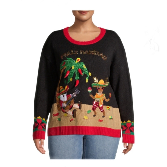 Holiday Time Sweaters - NEW Holiday Time Women "Feliz Navidad" Mexican style embroidery ugly sweater
